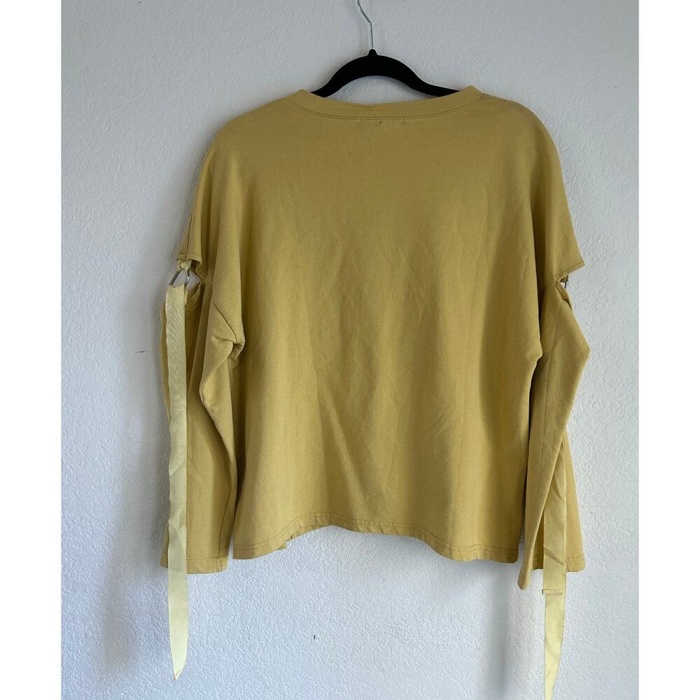 Believe... Floral Embroidered 3/4 Sleeve Cut Out Arm Tie Yellow Sweater Size XL - Picture 4 of 9